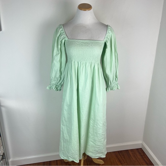 Anthropologie Dresses & Skirts - Anthropologie OPT Mint Green Puff Sleeve Smocked Midi Dress Size L